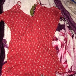 Red with white and black diamonds romper